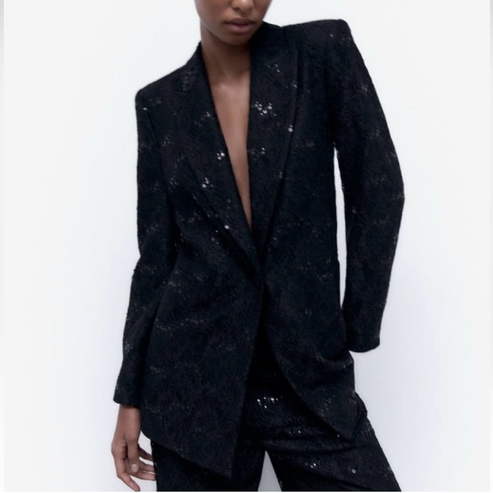 Zara lace sequin black blazer jacket